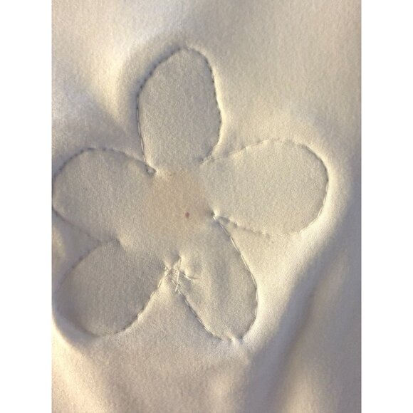 White Blue Stretch Soft Short Sleeve Tee with Blue YellowFloral Designs Appliqué - Picture 7 of 9